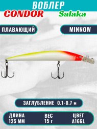 Воблер Condor Salaka плавающий с двумя зацепами размер 125 мм вес 15,0 г заглубление 0,1м-0,7м A166L