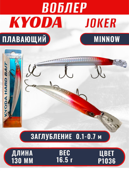 Воблер KYODA Joker Minnow-130F длина 13,0 см вес 16,5 гр цвет P1036 заглубление 0,1-0,7 м