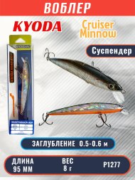 Воблер KYODA Cruiser Minnow-95SP, длина 9,5 см, вес 8.0 гр цвет P1277, заглубление 0,5-0,6 м
