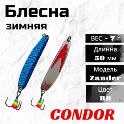 Блесна зимняя Condor 5813, вес 7,0 гр длина 50 мм цвет серебро красный галстук/прыщ синий RB